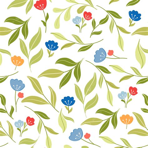 Seamless Pattern Cartoon Flower And Leaves Vector Seamless Pattern