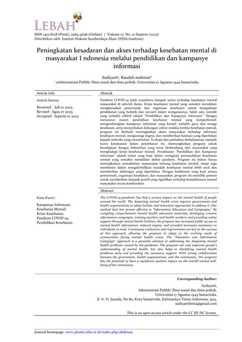 Pdf Peningkatan Kesadaran Dan Akses Terhadap Kesehatan Mental Di