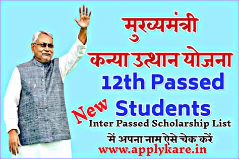 Mukhyamantri Kanya Utthan Yojana Inter Pass List 2024 12th Passed