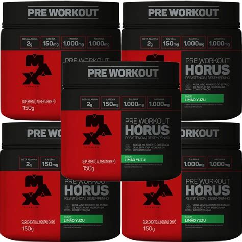 Kit 5X Hórus Pre Workout 150g Limão Yuzu Max Titanium OtimaNutri