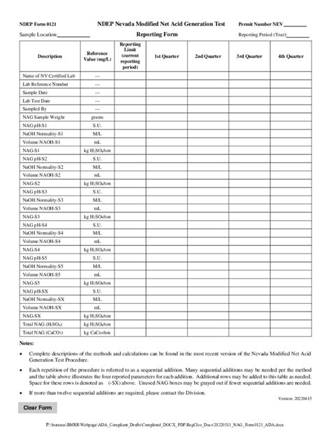 Fillable Online Ndep Nv NDEP Form 0121 NAG Reporting Form Fax Email