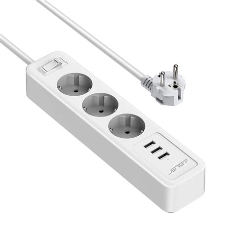 JSVER Steckdosenleiste 3 Fach mit 3 USB Ladeanschlüsse