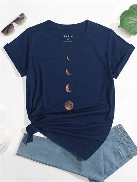 Shein Lune T Shirt Imprim Lune Mode En Ligne Shein France