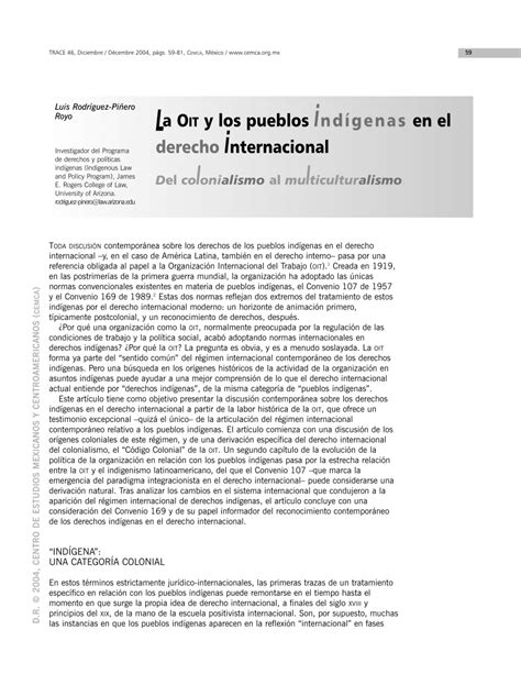 Pdf La Oit Y Los Pueblos Ind Genas En El Derecho Internacional Del