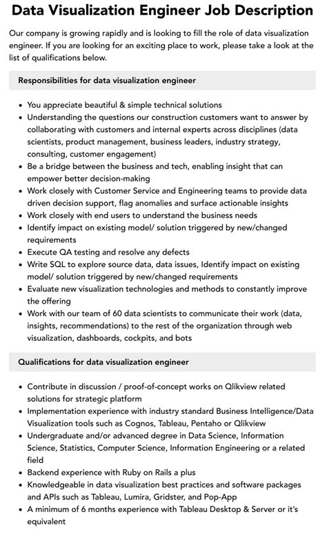 Data Visualization Engineer Job Description Velvet Jobs