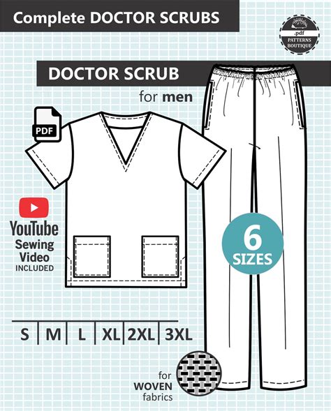 Doctor Scrubs For Men Pdf Sewing Pattern And Youtube Sewing Etsy Uk