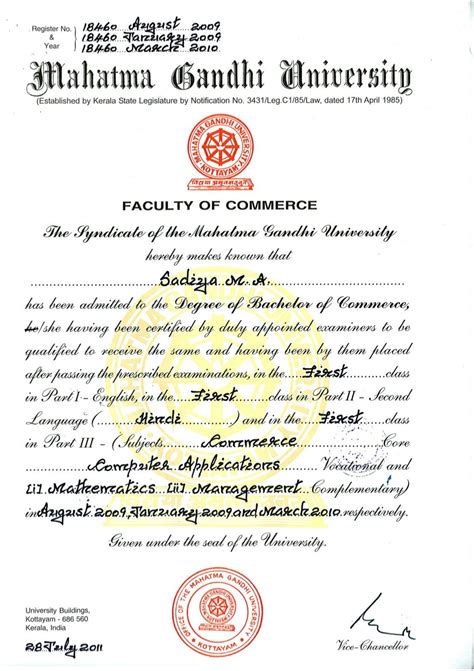 Bcom Degree Certificate