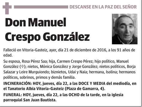 Manuel Crespo González Esquela El Correo