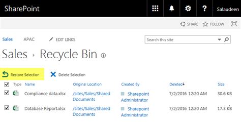 Sharepoint Online Restore A Document From The Recycle Bin Using