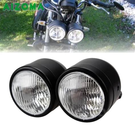 Black Twin Headlight Motorcycle Naked Bike Double Dual Lamp For Cafe