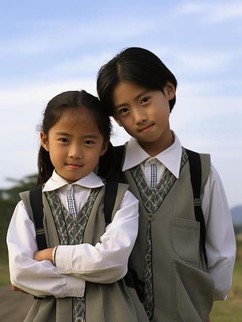 Premium Ai Image Two Girls Wearing School Uniforms With The Word On