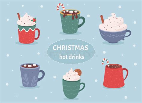 Christmas Hot Drinks Collection Winter Hot Drinks Hot Chocolate Cups Of Coffee Stock Vector
