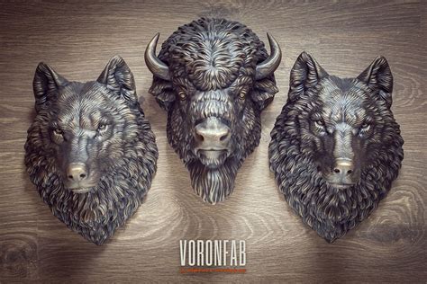 Bison animal head. Faux bronze copper taxidermy sculpture | VoronFab