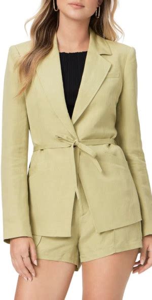 Paige Genova Tie Waist Linen Blend Blazer In Pale Olive