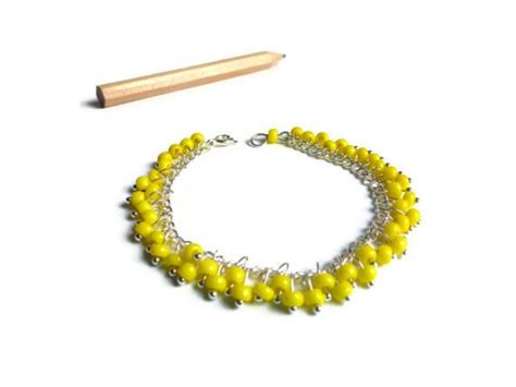 Yellow Silver Bracelet Neon Yellow Beads Bracelet Women Teen Etsy