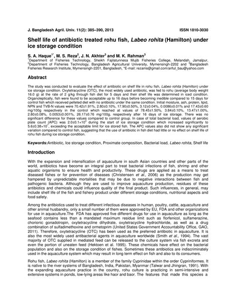 PDF Shelf Life Of Antibiotic Treated Rohu Fish Labeo Rohita