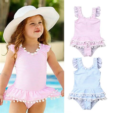 One Piece Newborn Kids Baby Girls Ruffles Striped Bikini Swimwear