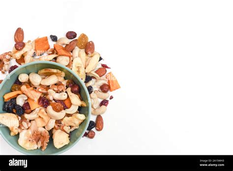 Healthy Snack Food Trail Mix Of Mixed Nuts And Dried Fruits Stock Photo