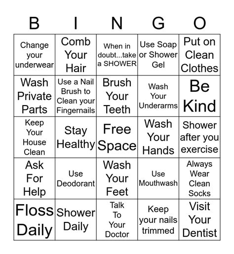 Hygiene Bingo Card