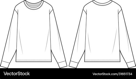 Long Sleeve Tee Fashion Flat Sketch Template Vector Image