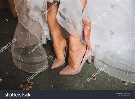Close Bride Elegant Nude Shoes Wedding Stock Photo
