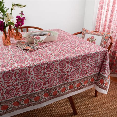 Indian Hand Block Printed Floral Square Tablecloth Kitchen Dining