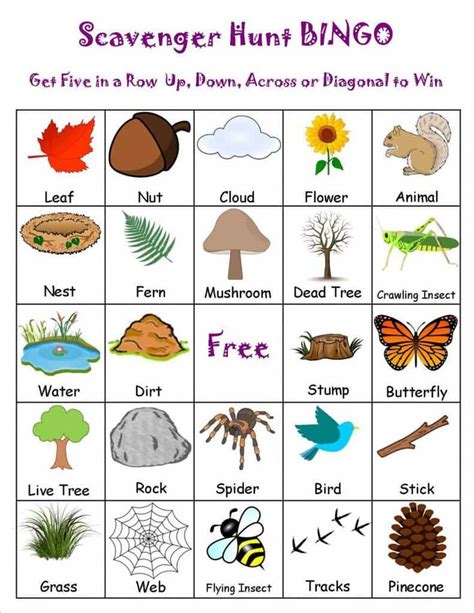 23 Free Printable BINGO Games Nature Scavenger Hunts Scavenger Hunt