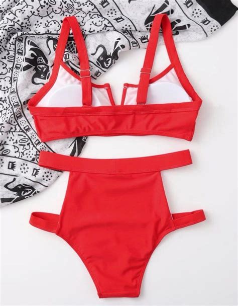 V Wired Cut Out High Waisted Bikini Swinsuit Womens Fashion Swimwear