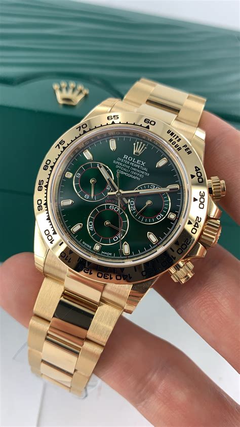 ROLEX DAYTONA YELLOW GOLD GREEN DIAL 116508 - Carr Watches