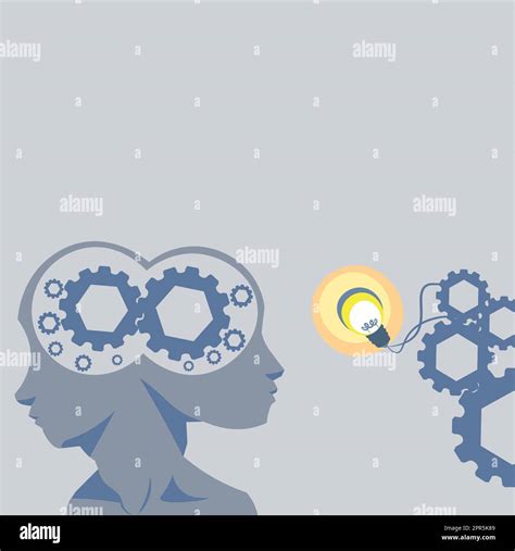 Two Heads With Cogs Showing Technology Ideas Gears In Brain Symbols