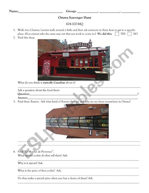 Scavenger Hunt Ottawa Esl Worksheet By Liel6