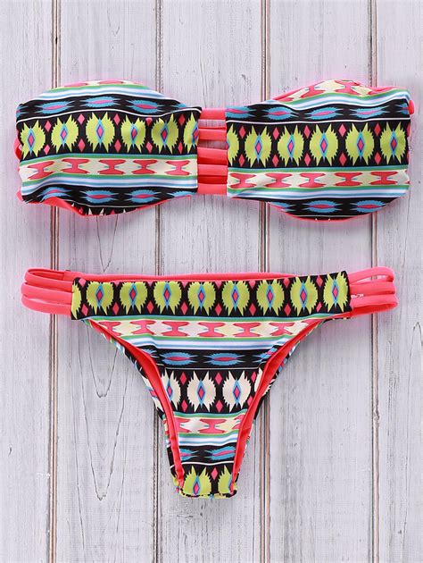 Off Printed Strapless Bikini Set In Colormix Zaful