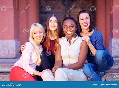 Group Of Multiracial Female Friends Outdoors Stock Image Image Of