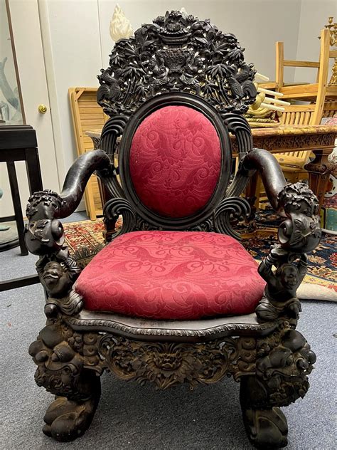 19th Century Antique Carved Wood Throne Chair For Sale At 1stdibs