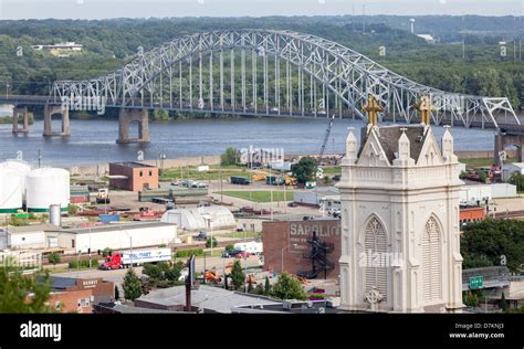 View Of Dubuque Iowa Usa And The Julian Dubuque Mississippi River