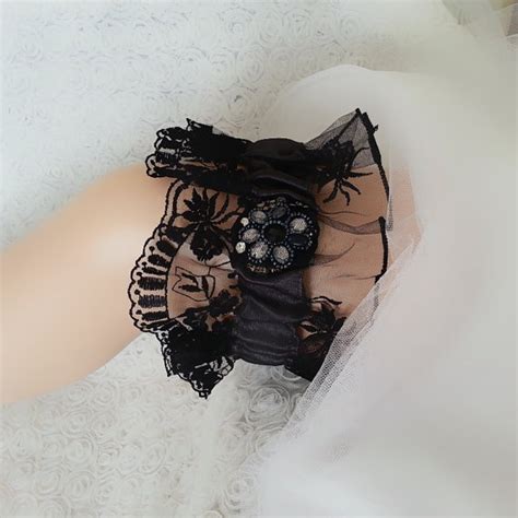 Black Gothic Beaded Garter Lace Garter Flower Modern Garter Lolita Prom