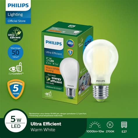 Jual Philips Led Bulb Ultra Efficient W E K Warm White