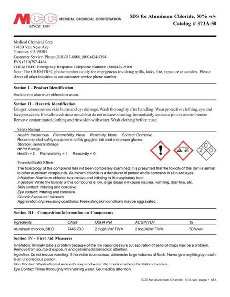 Polyaluminium Chloride Msds Pdf Dangerous Goods Personal Off