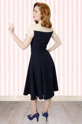 40s Jenna Flared Dress In Navy And Cream