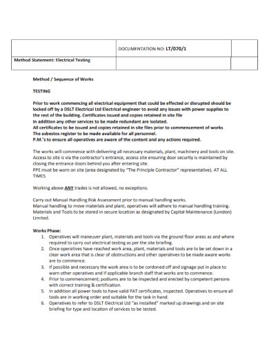 Free 7 Electrical Method Statement Samples Installation Safe Work