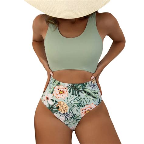 Fsqjgq Womens One Piece Swimsuits Tummy Control High Spoon Neck