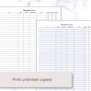 Subscription Tracker Printable PDF Track Your Monthly Subscriptions