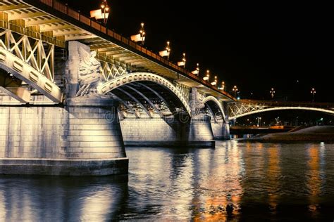 Night Landscape in Budapest, View of the River, the Bridge and the ...