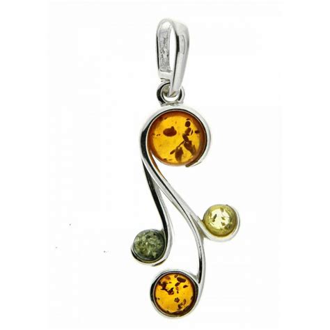 Pendentif Ambre Multicolore Et Argent 925 Ref 42422