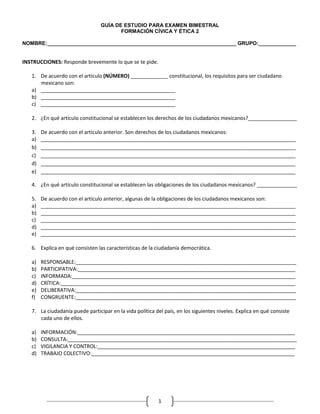 Gu A De Estudio Para Examen Bimestral Pdf