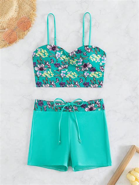 Floral Print Drawstring Bikini Swimsuit Shein Usa