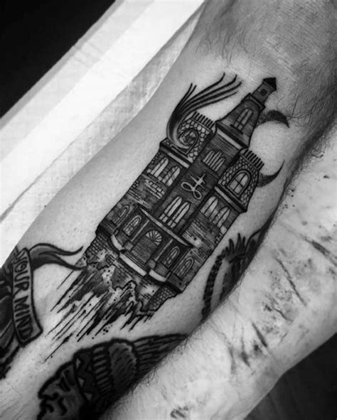 60 Haunted House Tattoo Designs For Men Spooky Spot Ink Ideas