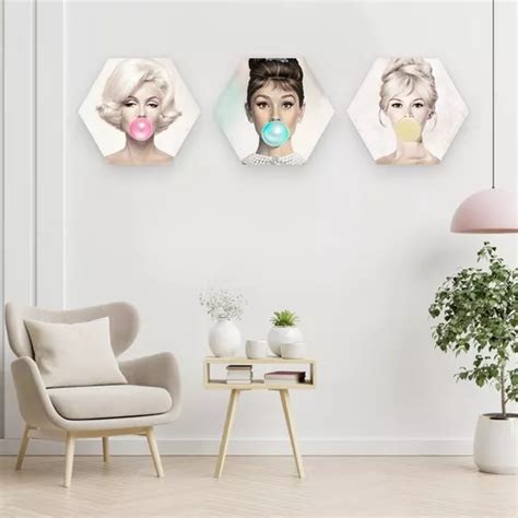 Set 3 Cuadros Decorativos Marilyn Monroe Chicle Gum 4k En Venta En