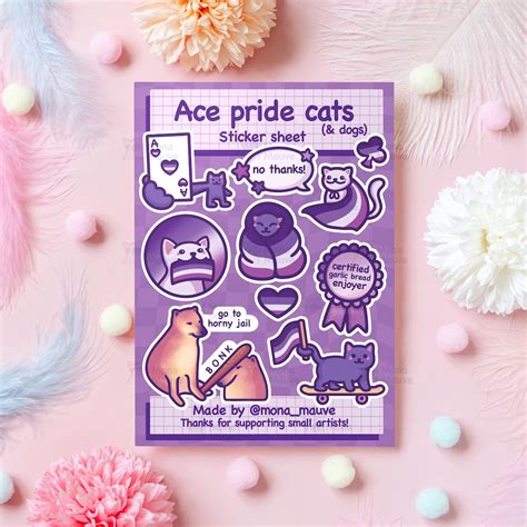 Ace Pride Cats Sticker Sheet 10 Cute Vinyl Sticker Set Horny Jail Garlic Bread Enjoyer Asexual