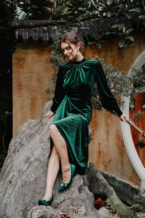 Emerald Green Velvet Dress Velvet Bridesmaid Dress Velvet Etsy